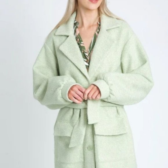 NATIVE YOUTH - Textured Single-Breasted Coat, Sage Green, Medium - Picture 9 of 10